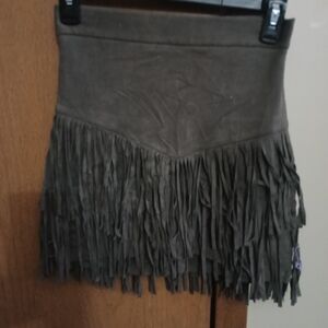 Altar'd State Dark Brown Fringe Mini Skirt